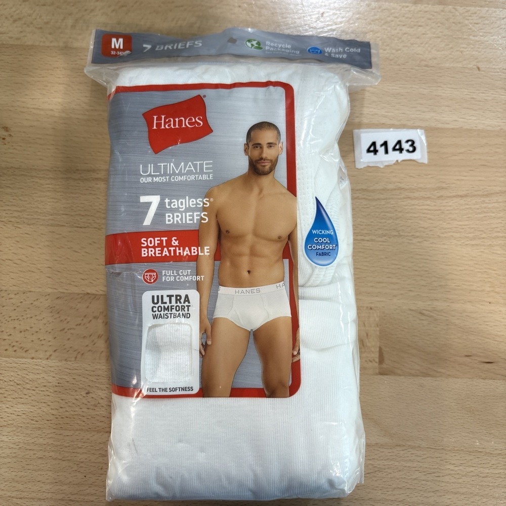 Hanes Ultimate Tagless Brief Comfort Flex Waist 7 Pack Size M 32"-34" White